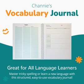 Channie's Vocabulary Journal, Interactive Word Tracker for Kids & Language Learners, Includes Spelling, Definitions, Synonyms & Antonyms, Durable Guided Language Learning Notebook