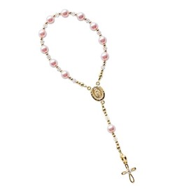 Precious Pieces 14K Gold-Plated Pink Baby Rosary Baptism Gift for Baby Girls