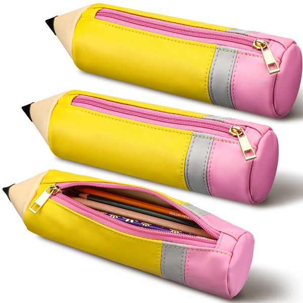 Kisston 3 Pcs Pencil Shaped Case, Leather Teacher Pencil Pouch,