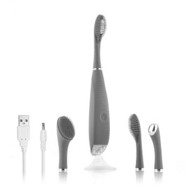 InnovaGoods | Cepillo de Dientes Sónico de Silicona Eléctrico Recargable (USB)| Para Limpieza Profunda con Accesorios para Cuidado Facial (Limpieza y Masaje), BPA Free | Niveles de intensidad