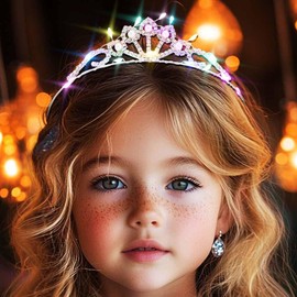 DRESBE Light Up Rhinestone Tiara and Crown LED Pearl Wedding Headband Glow Party Hair Accessories for Women and Girls