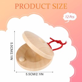 WEZCHUGHAOL 12Pcs Wooden Percussion Instrument Finger Castanets, Clap Board Music DIY Wooden Percussion Instrument Finger Castanets for Adults Beginners (Wood color)