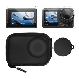 DUEQID Mini Case for DJI OSMO Action 4/Action 3 Camera + Lens Cap Cover, Screen and Lens Protector, Compatible with DJI Osmo Action 4, black, simple