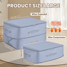 Pack of 2 Ultra Space-Saving Self-Compressing Organiser, Storage Bag for Duvets, Large Self-Compressing Movable Organiser Bags for Blankets, Clothing (Grey, L 52 x 42 x 30 cm)