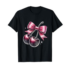 Coquette Cherry and Bow - Cute Red Kawaii Aesthetic Art T-Shirt