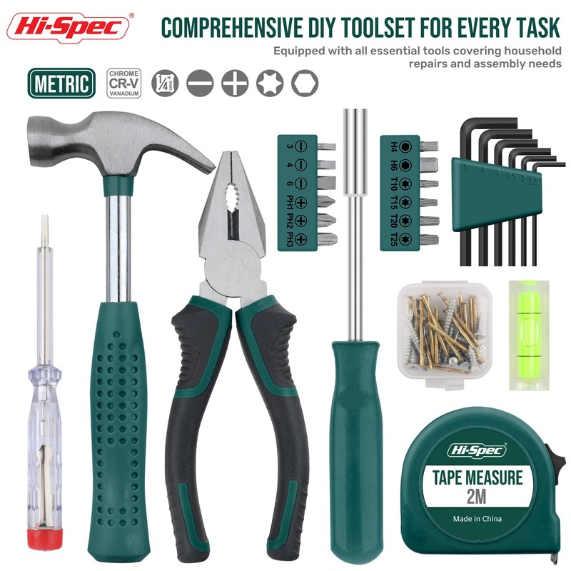 Hi-Spec 25pc Green Small Compact Hand Tool Kit Set for