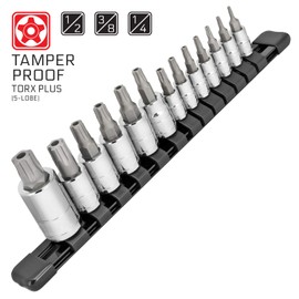CARBYNE Tamper-Proof Torx Plus (aka 5 Lobe) Bit Socket Set - 13 Piece, TPR-8/IPR-8 to TPR-60/IPR-60, S2 Steel Bits, CRV Sockets | 1/4-inch, 3/8-inch & 1/2-inch Drive