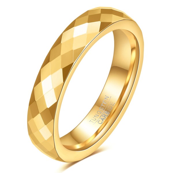 MYNENEY 4mm/6mm Gold Tungsten Faceted Ring for Men Women Couple