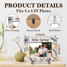 Hello Spring Picture Frame, Floral Spring Sign Photo Frame, Spring Gifts For Women Flower Lovers Friends, Spring Wildflowers Housewarming Birthday Gifts, Home Office Holiday Season Frame With Stand -75