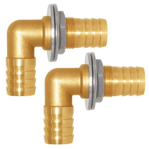 Uenede 2PCS Solid Brass 90°Elbow Barb Bulkhead Fitting 5/8”OD Barb