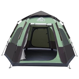 Hewolf 2/3/4 Person Camping Tent - Instant Pop Up Waterproof 2 Doors Tent with Easy Setup | 3-Season Hexagonal Dome Design for Family, Hiking & Traveling (Green-1)