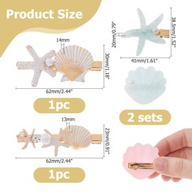Hobbspring 4 Sets Mermaid Hair Accessories Shell Pearl Starfish Hair Clips Resin Beach Seastar Rhinestone Hairpins for Women Ladies Bride Headwear Styling Tools Hair Tool