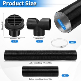 Auxiliary Heater Accessories, 75 mm Vent Hose, Car Heating Pipe, Warm Air Outlet, Exhaust Hose Clips Set for Webasto Eberspacher Propex, Diesel Heater, Car Heating Pipeline