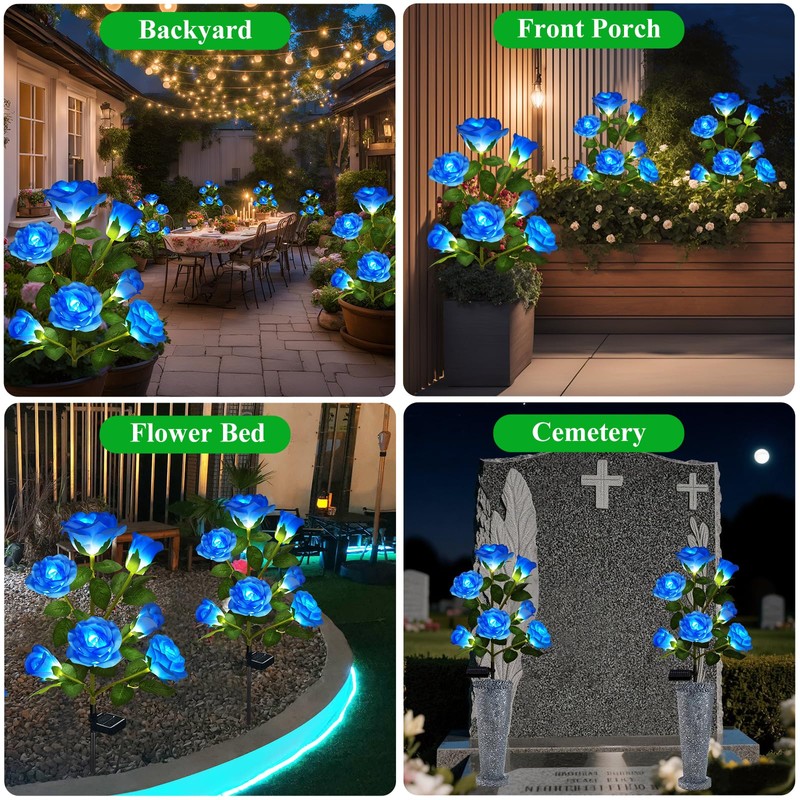 DWH 2 Pack Solar Garden Lights Outdoor, 7-Flower Rose LED