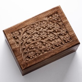 Wooden Cremation Urn for Human Ashes – Memorial Funeral Box & Burial Casket for Men, Women, Children or Pets – Tree of Life Design (Medium 80 Cu/in, Standard)