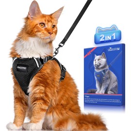 Bigcow Cat Harness Lead Set, Cat Towing Rope, Lead, Cat Harness, Cat Harness, Torso, Cat Gear, Cats, Kittens, Walks, Going Out, Vest, Soft Breastpad, Lightweight, Can Be Worn Without Head, Adjustable