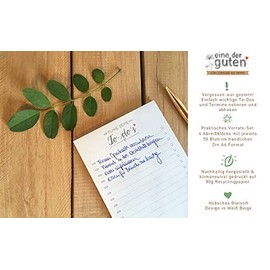 A6 Organizer To-Do-Block - Recyclingpapier Notizblock, Notizzettel, Einkaufsliste, 50 Blatt Design Abreißblock, Weiß Beige mit Blumen, klimaneutral produziert, für Küche, Büro, Team und WG