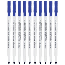 Handy Dry Erase Whiteboard Marker Pens, BLUE, Medium Point (1.0mm), Pack of 10, Bullet Broad Tip, School Office Home Everyday Use, iZOFAX Black Ball Pen