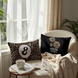Xiyurlk Trendy Leopard Print Y2K Luck 8 Ball Throw Pillow Covers 12x20 inch Set of 2, Retro Y2K Aesthetic Cheetah Print Pillowcases Home Decor for Bed Couch Sofa Living Room, Housewarming Gifts