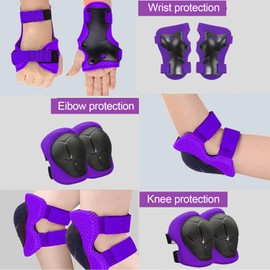 Kids Protective Gear Set, Knee Pads for Kids 3-10Years Toddler Knee and Elbow Pads with Wrist Guards Boys or Girls for Skating Cycling Bike Rollerblading Scooter Bike (Purple, M(6-10years))