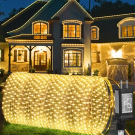184FT 1000LED Rope Lights Outdoor, Outside LED Rope Lights Plug in String Lights Waterproof 8 Modes Clear Tube Lights for RV Camping Pool Patio Garden Christmas Tree Holiday Decoration(Warm White)