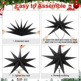 BestoFun 5 PCS Black Paper Star Lanterns Hanging Stars Christmas Party Decorations Hanging Lampshade Christmas Wedding Birthday Christmas Home Party Decorations(12 Inch)