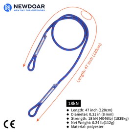 NewDoar 8mm (5/16") Prusik Cord Sewn Eye-to-Eye Pre-Sewn Climbing Utility Cord Multipurpose for Outdoor Climbing Arborist Mountaineering Rope 48''/120cm/3pcs
