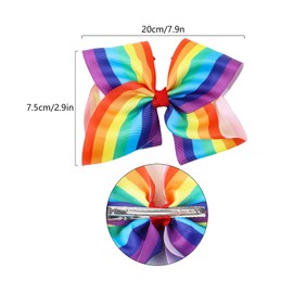 2Pcs Rainbow Hair Bows, 8 Inches Grosgrain Ribbon Hair Clips Large Rainbow Bow Clips Pride Accessories for Women Girls Pride Party