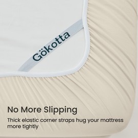 GOKOTTA Full Fitted Sheet Only, 15-Inch Deep Pocket Full Size Fitted Sheet with Elastic Corner Straps -Washed & Brushed Microfiber Polyester- Ultra Soft, Hotel Luxury, Non Slip, Wrinkle-Free - Beige