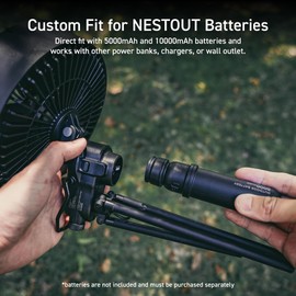 NESTOUT Outdoor Camping Fan with Tripod, 4 Speed Settings & Natural Breeze Mode, 3 Angle Oscillation, 90° Adjustable Tilt, Timer (30/60/90 mins), USB-C Compatible, Portable Tent Fan (Black Full Kit)