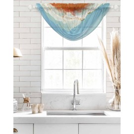 Burn Orange Seawave Waterfall Valance for Windows,Living Room Bedroom Kitchen Swag Valance Sheer Scalloped Curtain Drapes Rod Pocket Drapery,Abstract Contemporary Blue Painting 38.5"x47.2",1Pack