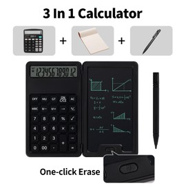Desk Portable Basic Calculator with Notepad and Stylus, 12 Digit Large Display Multi-Function for Office, School, Home & Basic Financial (Black)
