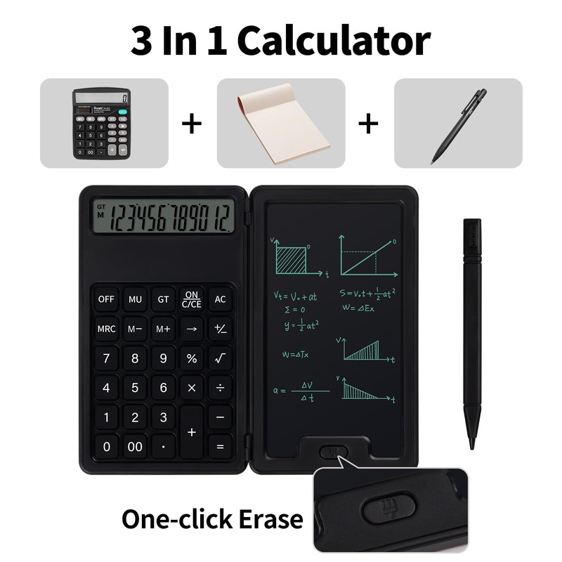 Desk Portable Basic Calculator with Notepad and Stylus, 12 Digit