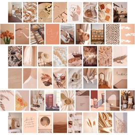 WAIZHIUA Pack of 50 Beige Wall Collage Kit - Aesthetic Wall Collage Set Indie Room Décor - Pictures Wall Collage Print Kit - Photo Wall Collage for VSCO Posters Girls and Boys Teens