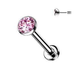Pierced Owl 20G Extra Petite 6mm Barbell Implant Grade Titanium Threadless Push-in 2mm Crystal Flat Back Stud (Pink)