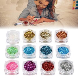 12 colores de brillo de uñas, lentejuelas de brillo de uñas, lentejuelas de uñas, etiqueta engomada de uñas, decoración de uñas de bricolaje festival de cosméticos brillo cara cuerpo cabello