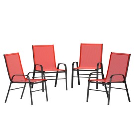 Flash Furniture Brazos Series Red Outdoor Stack Chair with Flex Comfort Material and Metal Frame, Set of 4
