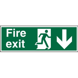 Seco Fire Exit - Fire Exit, Man Running Right, Arrow Pointing Down Sign, 300mm x 100mm - 1mm Semi Rigid Plastic
