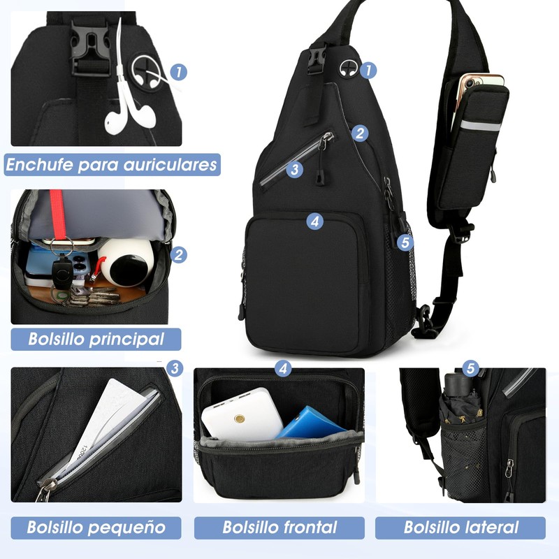RAINSMORE Mochila Cruzada para Hombre Bolsas al Hombro Impermeable Bolso