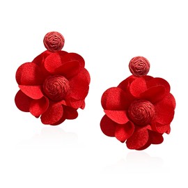 GUOXIAOMEI Rattan Flower Drop Earrings Raffia Flower Dangle Earrings Boho Flower Statement Earrings for Women Valentine's Day Mother's Day Birthday Gift (Red)