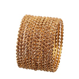 Touchstone"Golden Bangle Collection Indian Bollywood Stunning Clear Rhinestone Embellished Thin Charming Look Designer Jewelry Bangle Bracelets Set of 12 In Antique Gold Tone For Women