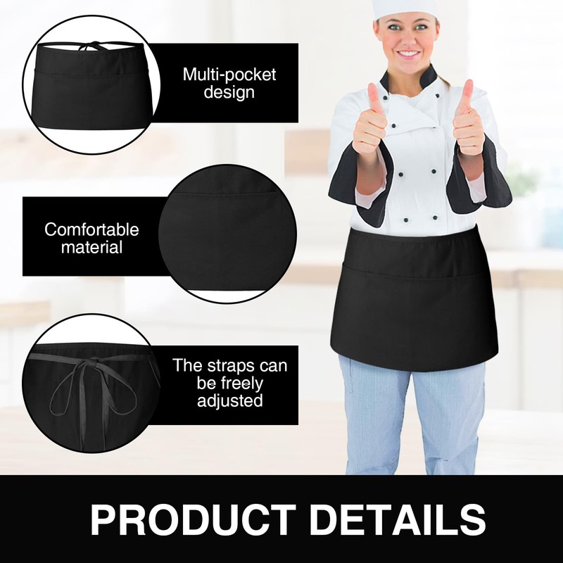 Xumann 4 Pcs Black Half Waitress Apron, Short Cleaning Waist