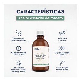 Aceite Esencial Romero Puro, Cosmético capilar, uso en difusor Aromaterapia, Spa Hebbe Cosmetics & Ludika 50ml