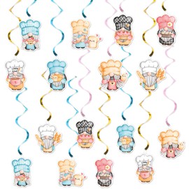 16Pcs Bake Themed Hanging Swirls, Bake Birthday Celling Decor, Sweet Birthday Hanging Swirls, Baking Birthday Party Decor, Cookout Themed Party Decorations, (Pre-Assembled)