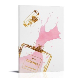 WEboL Fashion Perfume Bottle Gold & Pink Splash Decorative Painting Canvas Wall Art Picture Print Modern Family Bedroom Decor 12x18inch(30x45cm), style-2