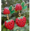 Betsey Johnson Red Rhinestone STRAWBERRY Fruit Green Enamel Leaf Betsey