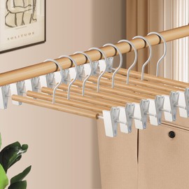 HWAJAN Wooden Pants Hangers with Clips 20 Pack Adjustable Wood Skirt Hangers for Women&Men Space Saving Closet Non Slip Clothes Hanger for Jeans,Trousers,Short,12Inch Natural