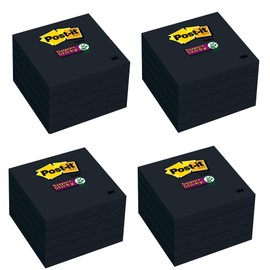 Super Sticky Notes, 2X Sticking Power, 3 x 3-Inches, Black, 5-Pads/Pack, 4 Pack (654-5SSSC)