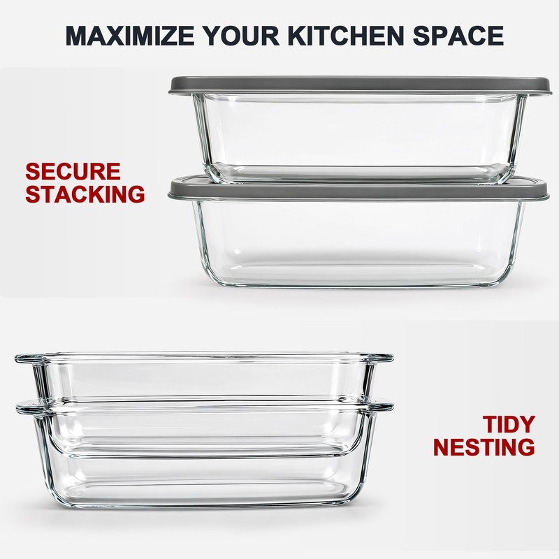 LOVYANXUE 2 Pack Glass Loaf Pan with Lid, 1.9QT/ 62