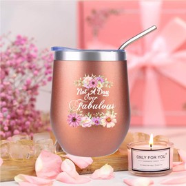 Bdecoll Wine Cup Gift Set for Women Stainless Steel Wine Cup with Socks Wine Gift Set Gift Box for Mother (Pink)